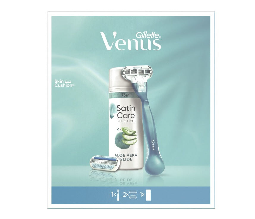 Set cadou Venus Smooth: Aparat de ras pentru femei + 1 rezerva + Gel de ras pentru femei Gillette Satin Care Aloe Vera Glide, 75 ml infant-ro